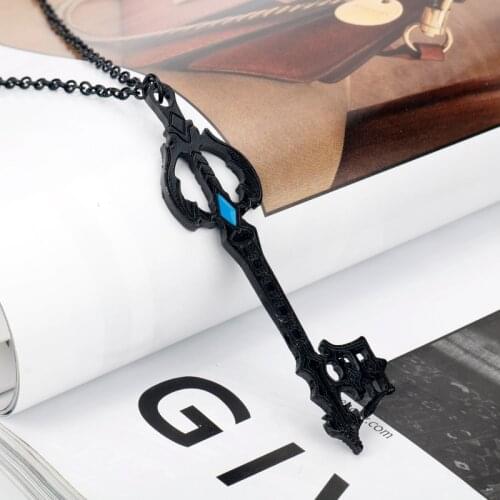 Dongsheng jewelry Anime Kingdom Hearts Oblivion Keyblade Black Metal Pendants Necklaces Anime Image Sweater Chain Necklace
