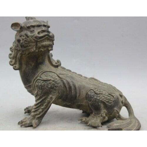 Song voge gem S2434 8" Chinese Bronze Feng Shui Folk animal Unicorn Beast Pi Xiu Statue Sculpture