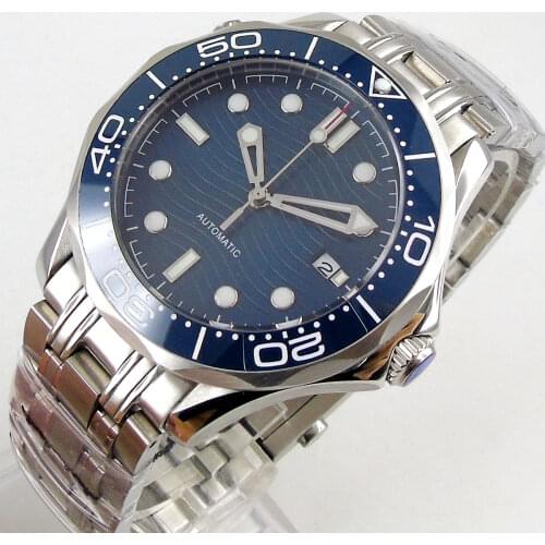 Luxury 41mm Mechancial Men Watch Sapphire Glass NH35 MIYOTA Movement Steel Band Blue Dial Ceramic Bezel Date Function