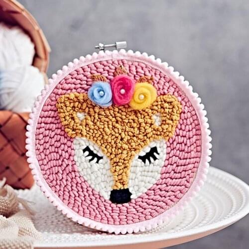 Flower fox punch needle kits, punch embroidery kit with yarn, starter kit, DIY beginners kit, punch fabric, rug hook pattern