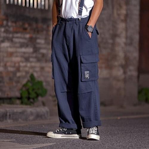Safari Style japanese streetwear Loose Overalls Mens One-Piece Jumpsuits Bib Overalls vintage cargo pants UA8039