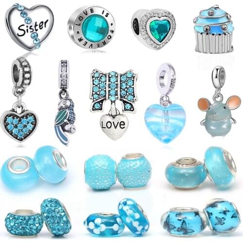 2Pcs/lot Special Offer Light Blue Boy & Girl Charm Beads Fit Original Brand Bracelets Necklaces For Women DIY Jewelry Making