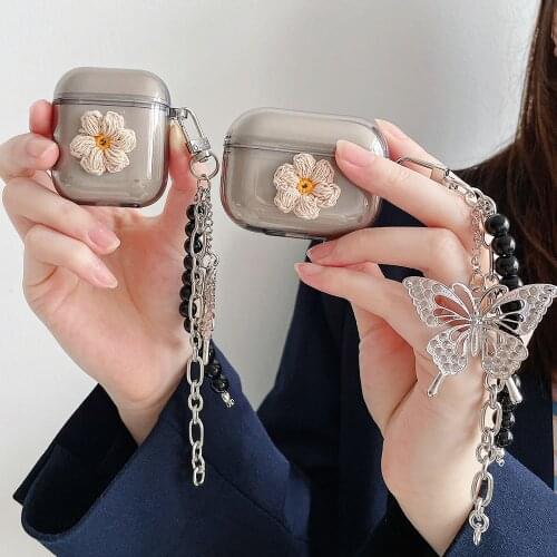 Woolen Flower Protective Cover for AirPods 2 3 Case Vintage Metal Butterfly Bluetooth Earphone Charging Box Cases for AirPod PRO