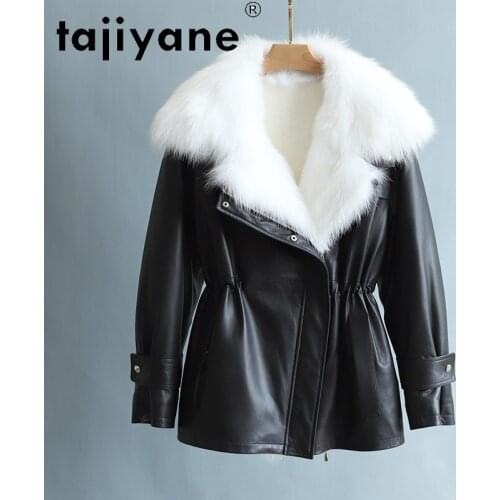 Jacket Leather Real Women Natural Wool Fur Lining Jackets Woman Genuine Fox Fur Collar Coats Womens Cloth Casaco TN1240