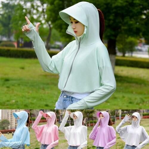 Womens Summer UV-protection Clothing Knitted Zipper Women Open Front Hooded Coat for Outdoor Sun-Protection Clothing Coat Tops