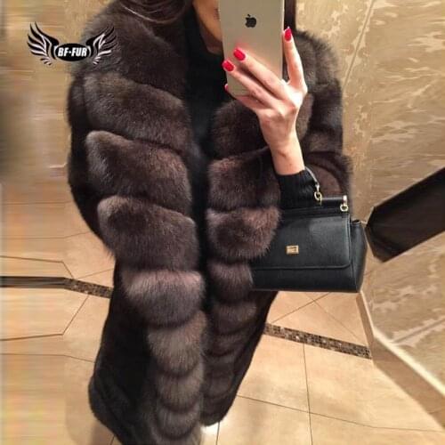 BFFUR Real Fox Fur Coat Outerwear Fur Top Grade Women Clothing Genuine Leather Turn-down Collar Casual Full Thick Warm Fashion