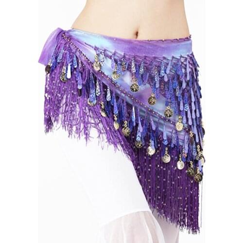 Women Belly Dance Hip Cover Skirt Tassel Scarf Sequin Wrap Triangle Skirt Music Festival Clothing Dancing Accessories