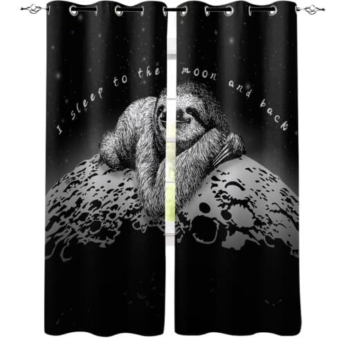 Animal Sloth Moon Black And White Light Modern Curtains for Living Room Bedroom Kitchen Curtains Drapes Window Treatments