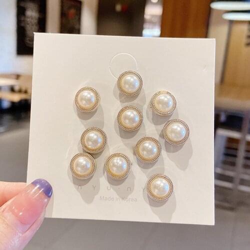 1Set Crystal Button Brooch Pin Mini Fashion Imitation Pearl Lapel Pins Cardigan Clothes Accessories Jewelry Brooches for Women