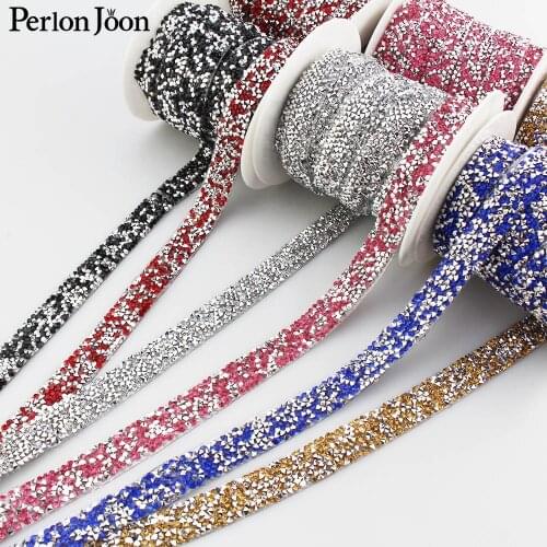 1 yard color resin orderless Motif crystal RhinestoneTape trim Hot Fix ribbon Iron On Appliques for Dress shoe adornment TR004