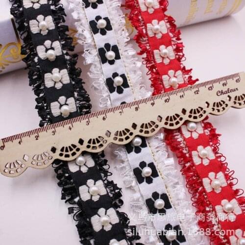 1 yards Flower Printed Pearl Lace Ribbon DIY Craft Gift Packaging Clothes Sewing Trim Material Wedding Decoration