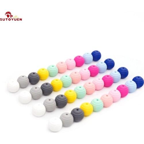 15pcs SUTOYUEN Colorful Silicone Spiral Beads 15mm Silicone Round DIY Nursing Jewelry Accessories Beads BPA Free Baby Teether