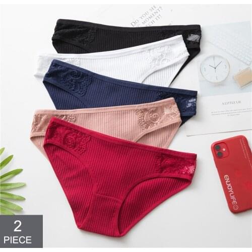 2pcs/pack Lady Lingerie Women Panties Girls Solid Ropa Interior Femenina Cotton Underwear Woman Mid-Rise Briefs Lace Sexy Panty