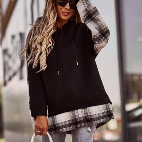 2021womenautumn Casual Loose Clothes Patchwork Hoodie Sweatshirt Winter Long Sleeve Retro Plaid Print Pullover Leopard Print Top
