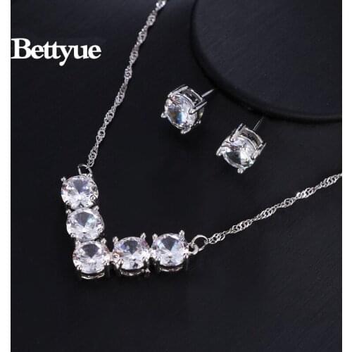 Bettyue Brand Charm Fashion Jewelry Set AAA Zircon White Gold Color Round Shape Jewelry Sets For Woman Florid Wedding Party Gift