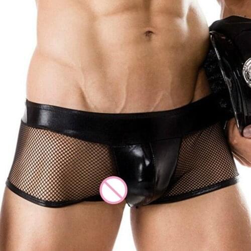 Black Sexy Panties Men Breathable Fishnet Boxer Shorts Low Waist Knickers Erotic Mesh Underwear Hollow Out Male Briefs Plus Size