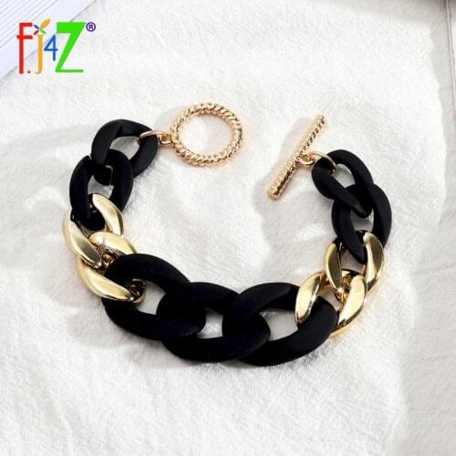 F.J4Z Hot Trend Bracelets for Women Korean Punk Thick Resin Cuban Chain Toggle Bangle Lady Party Jewelry pulseiras feminina