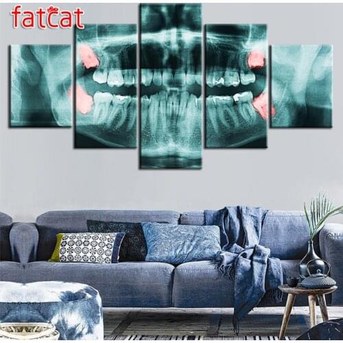 FATCAT Diy Diamond Painting 5 Panel Needlework iece x-ray of Wisdom Teeth dental full Square Round Diamond Embroidery Sale AE777