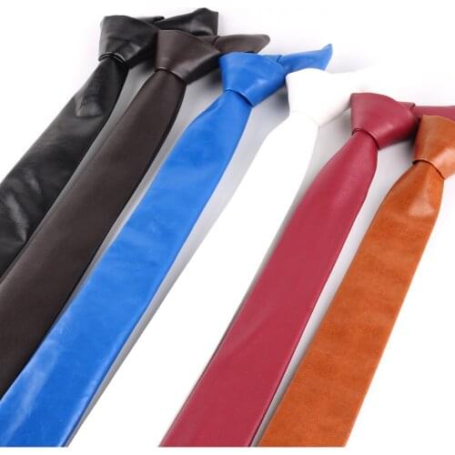 New PU Leather Ties For Men Casual PU Neckties Fashion Solid Mens Necktie For Wedding Business Suit Tie