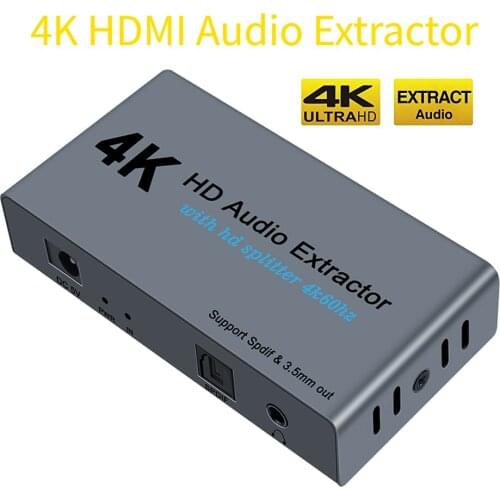 HDMI Audio Extractor Splitter 1X2 4K 60HZ with HDMI and 3.5mm Stereo Audio Converter Adapter for TV PS4 Laptop
