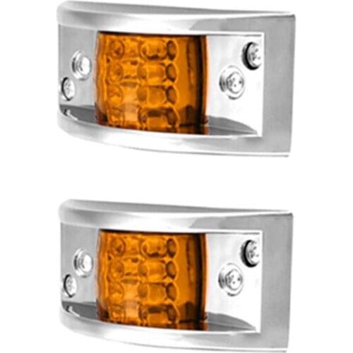 FEEDOPAL 2PCS Amber Universal 12V Rectangular Chrome Plated Armored Waterproof 12LED Side Lamp Side Marker Lamp Outline Lamp