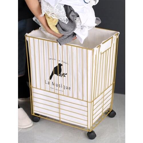 Dirty hamper wrought iron gold Nordic dirty clothes storage basket large with cover bathroom dirty clothes toy storage basket