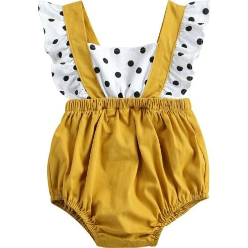 Summer Baby Girls Bodysuits Sweet Ruffles Fly Sleeve Romper Polka Dot Stitching Bandage Short Jumpsuits Newborn Baby Romper