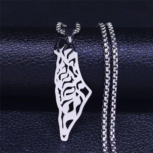 Map of Israel Stainless Steel Statement Necklace Women/Men Silver Color Chain Necklaces Jewelry chaine homme N4124S02