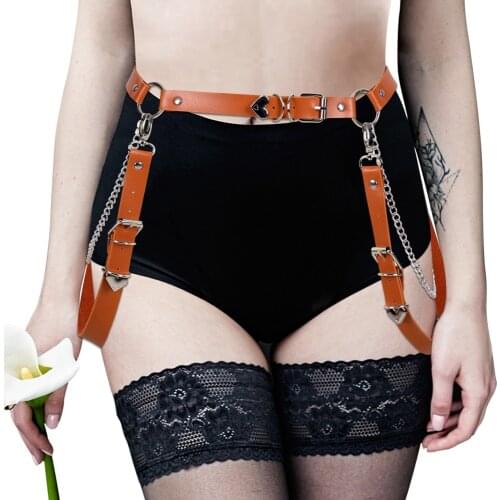 Metal Harness Womens Belt Harajuku Punk Goth Accessories Leather Garters Stocking Sexy Lingerie Suspender Adjust Waist Size