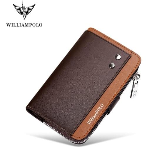 Williampolo Genuine Leather Keychain Men Key Holder Organizer Pouch Cow Split Car Key Wallet Housekeeper Key Case Mini Card Bag