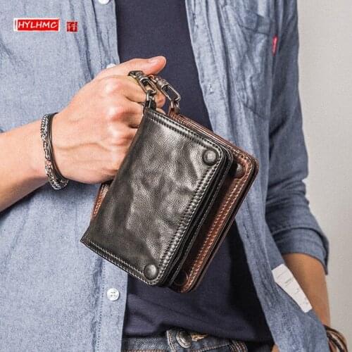 Boys Tide Sheepskin Leather Mens Wallet Personality Purse Short Paragraph Vertical Retro Multi-functional Soft Leather