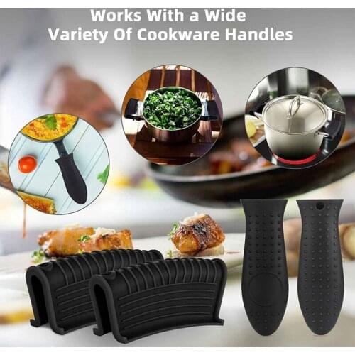 Cast Iron Skillet Handle Covers Set Non-Slip Silicone Pot Holder Resistant for Kitchen for Pans Griddles Cookware Black