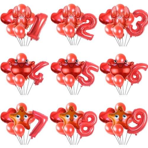 7pc 32inch Digital Aluminum Foil Red Lobster starfish crab Star Confetti Latex Balloon Set Birthday Party Decorations Kids Baby