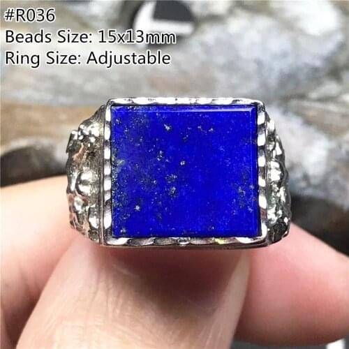 Real Natural Royal Blue Lapis Lazuli Ring Jewelry For Woman Man Love 15x13mm Beads Gold Crystal Gemstone Adjustable Ring AAAAA