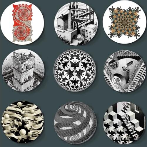 Netherlands Painter Escher Surreal Geometric Artwork Wall Plate Handcrafts Decorative Plate Room Studio Wall Background