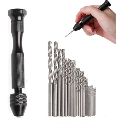2021 New 0.5-3mm Mini Micro Twist Drill Bit + Aluminum Hand Drill Keyless Chuck Kit 25Pcs