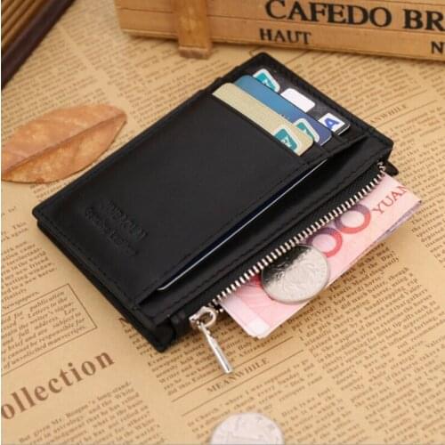 NEW Trendy Mini Men Women Coin Purse Cow Leather Credit Card Holder Zipper Clutch Soft Wallets