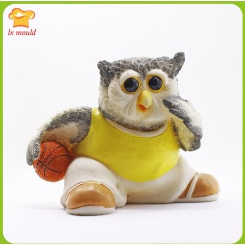 New Cartoon Owl Candle Silicone Mold food use resin polymer clay plaster wax Mould -Playing Basketball Owl