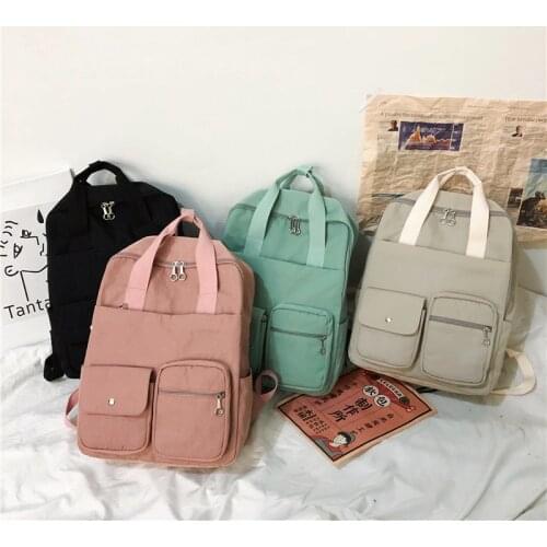 New Backpack Solid Color Women Backpack Nylon Shoulder Bag Anti-theft Large Waterproof School Bag For Teenager Grils