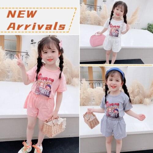 Girls Clothing Cartoon Pattern Alphabet Print Summer Shirt And Shorts Toddler Children Clothes Two-Piece