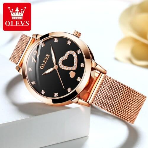 OLEVS 2021 Fashion Women Watches Luxury Mesh belt Love Rhinestone Watch Ladies Quartz Wrist Watch Bracelet Set Reloj Mujer 5189