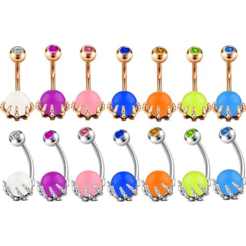 Belly Piercing Women Belly Button Rings New Steel Opalite Center Claw Shape Navel Rings Ombligo Jewelry Women