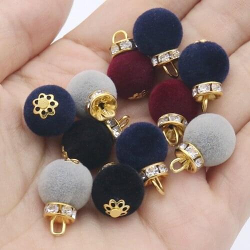 Plush Fur Covered Pompom Ball Beads Charms For Necklace Earring Pendants Jewelry Making DIY Bracelet Findings 10pcs/lot