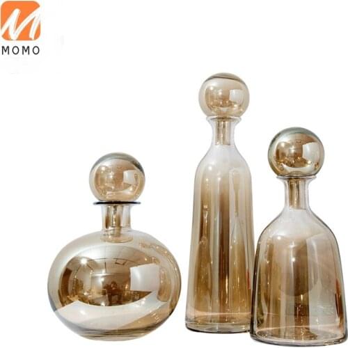 Light Luxury Champagne Cognac Color Glass Decorations Vase Flower Storage Decanter Tray Interior Decorations TZ