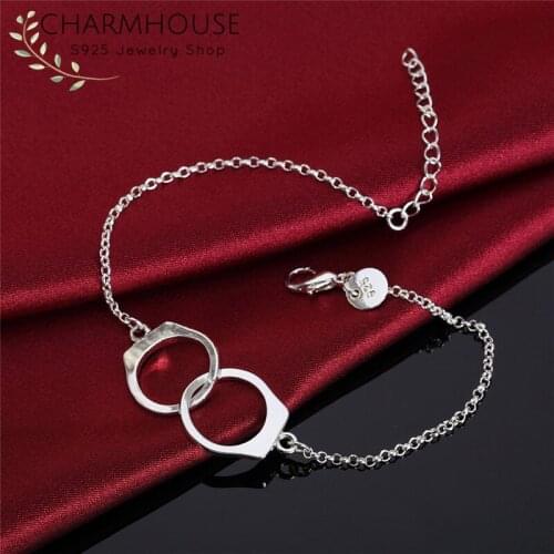 Silver Charm Bracelets for Women Simple Handcuffs Bracelet Brand Jewelry Link Chain Wristband Woman Gifts Pulseira Feminina