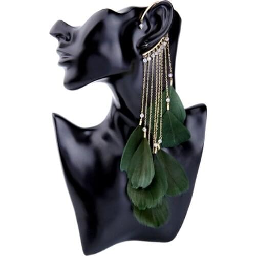 Bohemian Colour Feather Ear Hook Clip on Earrings Without Piercing for Women Accessories Long Tassels Cuff Earring Jewelry