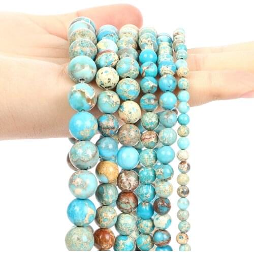 Blue Emperor Natural Stone Beads Turquoises Sea Sediment Round Spacer Loose Bead For Jewelry Making Bracelets DIY 4/6/8/10/12MM