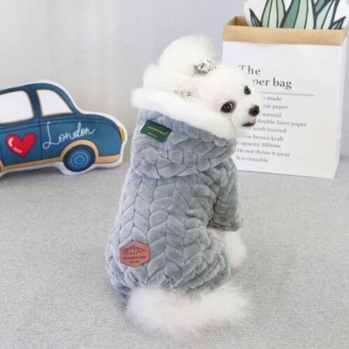 Pet Dog Clothes Winter Warmwith Big Fur Collar Four Legs Jumpsuit Thicken Pet Clothing For Yorkshire Teddy Dogs Costume