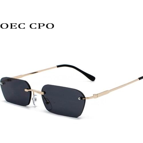 OEC CPO Fashion Rimless Sunglasses Women Vintage Brand Design Ladies Transparent Lens Sun glasses For Women Rectangle UV400 O94