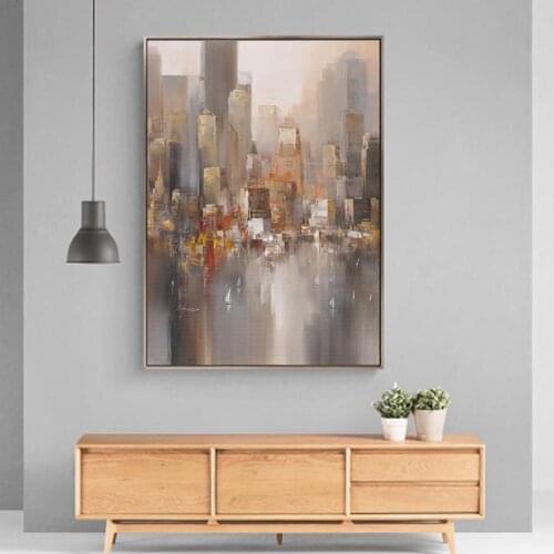 Modern Abstract City Building Landscape Poster Vintage Bridge Boat Oil Painting On Canvas Wall Art Picture for Living Room Decor